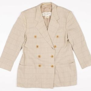 Vintage Escada Wool Blend Plaid Structured Double Breasted Blazer Size 44/14
